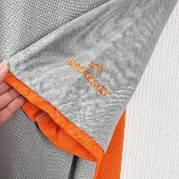 Amphenol TCS Polo Shirt Men Large Orange Gray Uniform 10th Anniversary Pique - Picture 9 of 15
